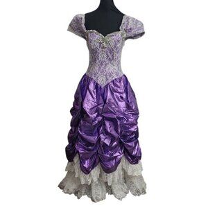 Vintage 70s 80s Loralie Prom Party Dress Size 8 Purple Prairie Lace Ruffles
